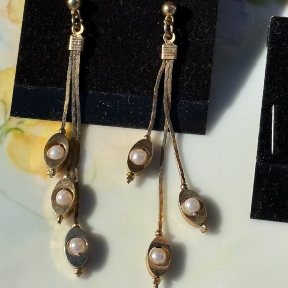 3 Pairs of 1980s Gold 3" Dangle Earrings Never Worn - Picture 13 of 15